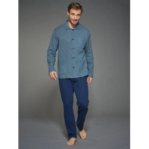 PIGIAMA UOMO RAGNO CALDO COTONE APERTO BOTTONI COLLETTO ART.U836N7_A88F BLU