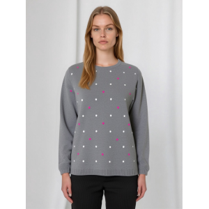 MAGLIONE DONNA GIROCOLLO FANTASIA POIS MISTO LANA VISCOSA CASHMERE MADE IN ITALY ART.40010