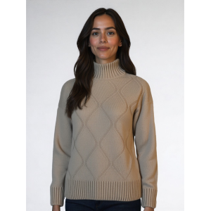 MAGLIONE DONNA MEZZO COLLO LAVORATO MISTO LANA VISCOSA CASHMERE MADE IN ITALY ART.40321