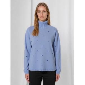 MAGLIONE DONNA COLLO ALTO FANTASIA POIS MISTO LANA VISCOSA CASHMERE MADE IN ITALY ART.40011