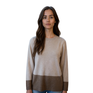 .MAGLIONE DONNA GIROCOLLO DUE COLORI LANA VISCOSA CASHMERE MADE IN ITALY TASCHE ART.20223