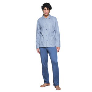.PIGIAMA UOMO RAGNO CALDO COTONE APERTO BOTTONI COLLETTO ART.U836N7_A24F CIELO