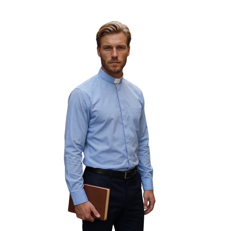 CAMICIA UOMO PRETE  MANICA LUNGA COLLETTO SACERDOTE ART.VATICANO