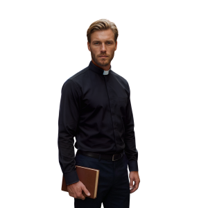 CAMICIA UOMO PRETE  MANICA LUNGA COLLETTO SACERDOTE ART.VATICANO