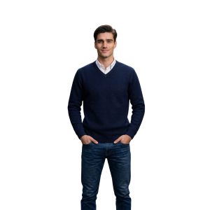 PULLOVER UOMO SCOLLO V PURO COTONE LAVORAZIONE A CHICCO DI RISO MADE IN ITALY