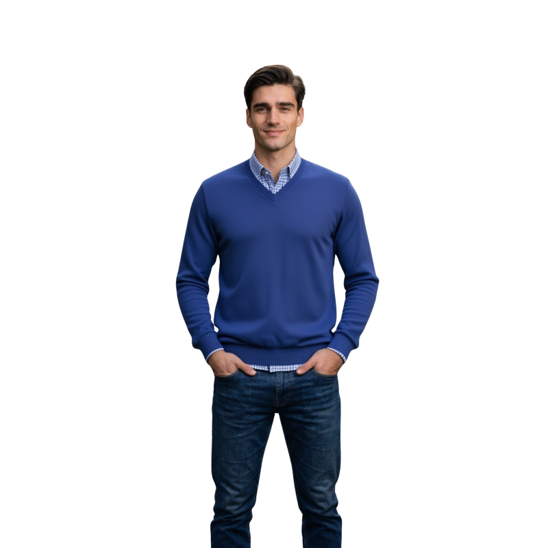 PULLOVER UOMO SCOLLO V PURO COTONE LAVORAZIONE A CHICCO DI RISO MADE IN ITALY