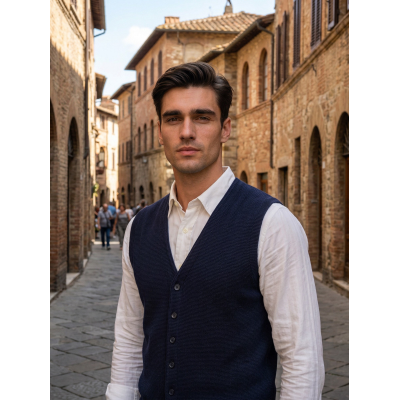 .GILET UOMO PANCIOTTO PURO COTONE MAGLIA OPERATA BORDATO MADE IN ITALY  ART.VADA