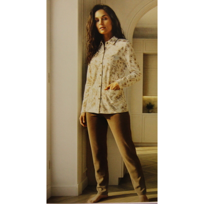 PIGIAMA DONNA LINCLALOR APERTO ART.92398 CON COLLO E TASCHE CALDO COTONE  ANCHE TAGLIE FORTI