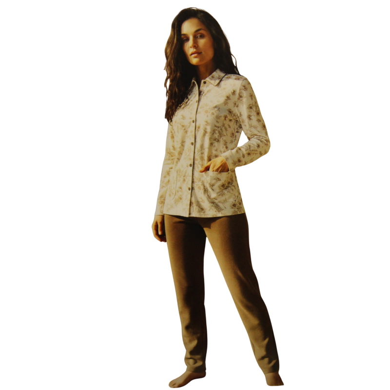 PIGIAMA DONNA LINCLALOR APERTO ART.92398 CON COLLO E TASCHE CALDO COTONE  ANCHE TAGLIE FORTI