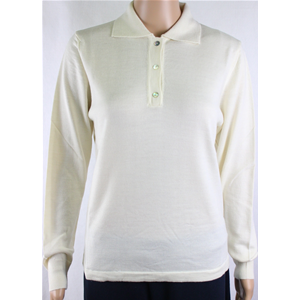 .MAGLIA POLO DONNA 3 BOTTONI.LANA MERINOS 80% MADE IN ITALY S-M-L-XL-XXL PANNA