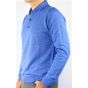 .MAGLIA UOMO POLO 3 BOTTONI.LANA MERINOS 80%.MADE IN ITALY M-3XL AZZURRO