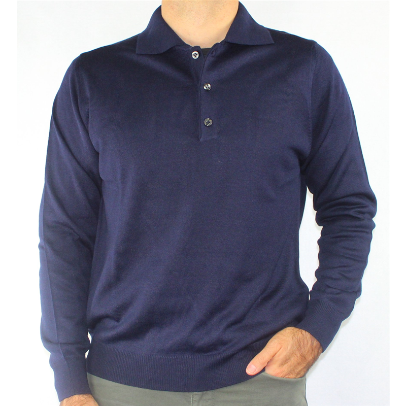 Periccioli Abbigliamento  1104 - .MAGLIA UOMO POLO 3 BOTTONI.LANA MERINOS  80%.MADE IN ITALY M-3XL BLU - Profili di Toscana