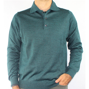 MAGLIA UOMO POLO 3 BOTTONI.LANA MERINOS 80%.MADE IN ITALY M-3XL VERDE