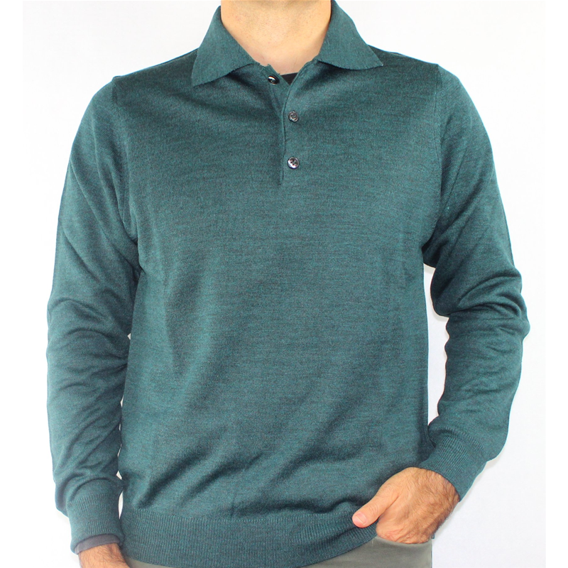 Periccioli Abbigliamento  1092 - MAGLIA UOMO POLO 3 BOTTONI.LANA MERINOS  80%.MADE IN ITALY M-3XL VERDE - Profili di Toscana