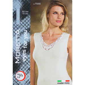 MAGLIA INTIMA DONNA SPALLA LARGA LANA E SETA PIZZO MADE IN ITALY CANOTTA ART.5000