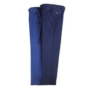 .PANTALONE UOMO CLASSICO IN TESSUTO JEANS  LEGGERO ELASTICIZZATO TAGLIE COMODE VITA ALTA CINTOLO CON ELASTICO