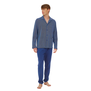 PIGIAMA UOMO RAGNO CALDO COTONE INTERLOCK APERTO CON COLLETTO ART.U689N7