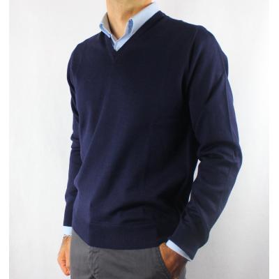 GOLF UOMO SCOLLO V 100% LANA SOTTOGIACCA PETTINATO FATTO IN ITALIA