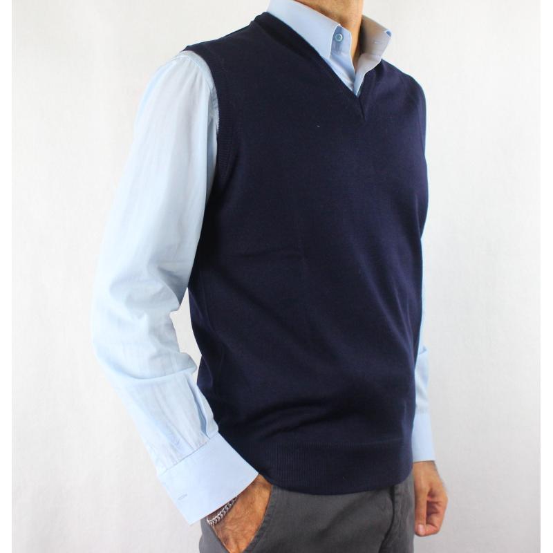 .GILET UOMO SCOLLO V 100% LANA SOTTOGIACCA PETTINATO FATTO IN ITALIA
