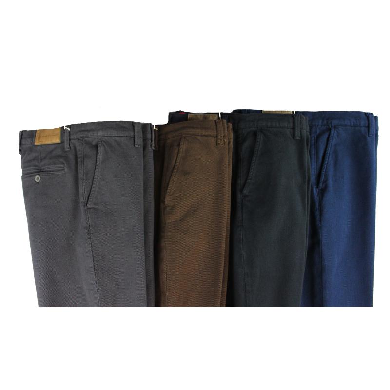 PANTALONE UOMO CHINO MADE IN ITALY VITA REGOLARE GAMBA DRITTA COTONE INVERNALE LAVORATO ELASTICIZZATO ART.FOGLIANO