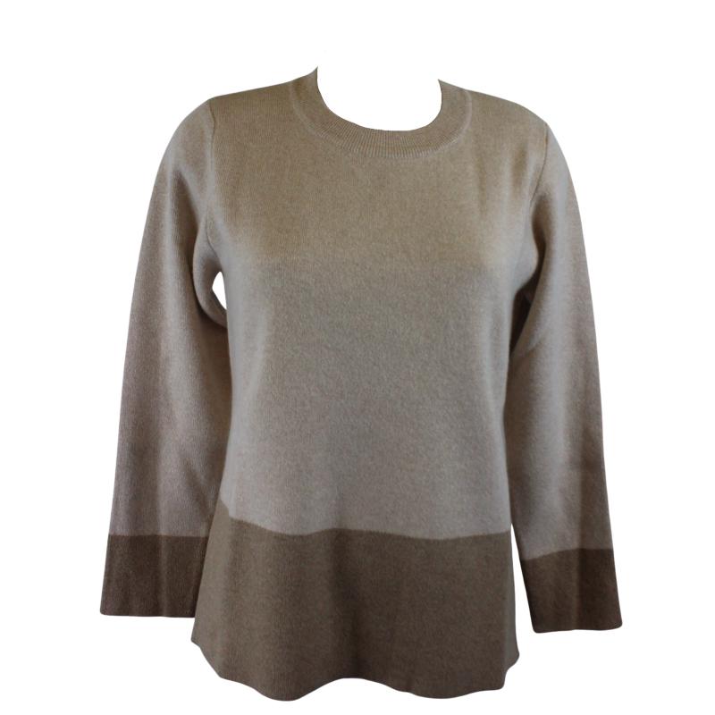 MAGLIONE DONNA GIROCOLLO DUE COLORI LANA VISCOSA CASHMERE MADE IN ITALY TASCHE ART.20223