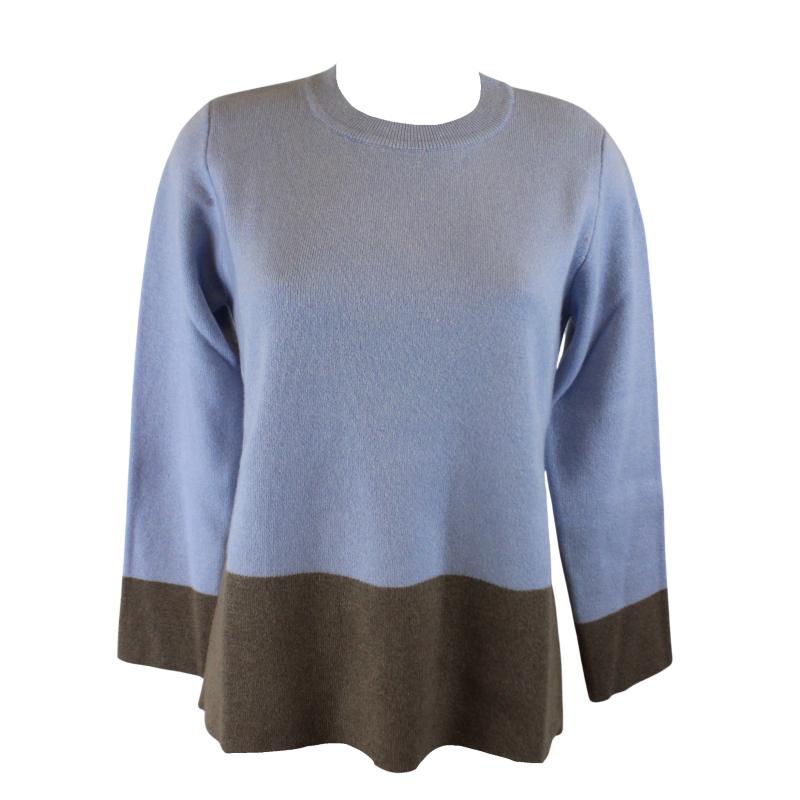 MAGLIONE DONNA GIROCOLLO DUE COLORI LANA VISCOSA CASHMERE MADE IN ITALY TASCHE ART.20223