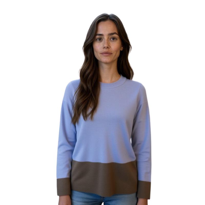 MAGLIONE DONNA GIROCOLLO DUE COLORI LANA VISCOSA CASHMERE MADE IN ITALY TASCHE ART.20223