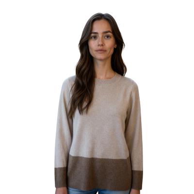 MAGLIONE DONNA GIROCOLLO DUE COLORI LANA VISCOSA CASHMERE MADE IN ITALY TASCHE ART.20223