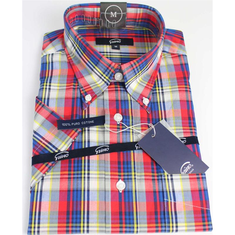 CAMICIA UOMO IN PURO COTONE MANICA CORTA TG.M-2XL FANTASIA TASCHINO