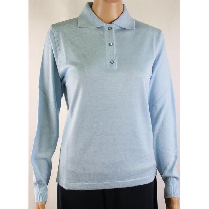 .MAGLIA POLO DONNA 3 BOTTONI.LANA MERINOS 80% MADE IN ITALY S-M-L-XL-XXL CIELO