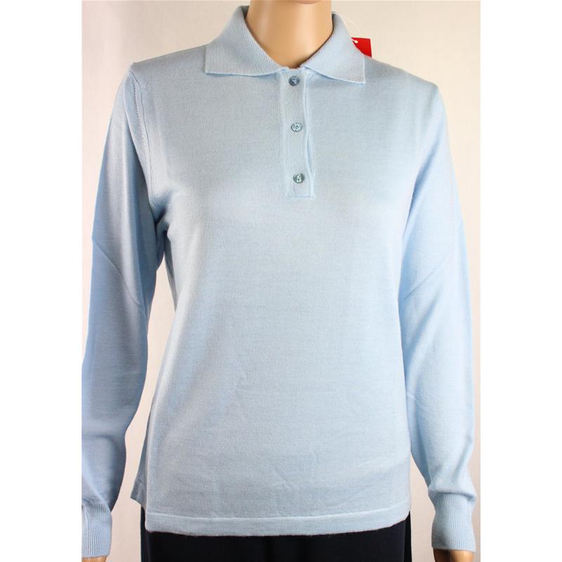 .MAGLIA POLO DONNA 3 BOTTONI.LANA MERINOS 80% MADE IN ITALY S-M-L-XL-XXL CIELO