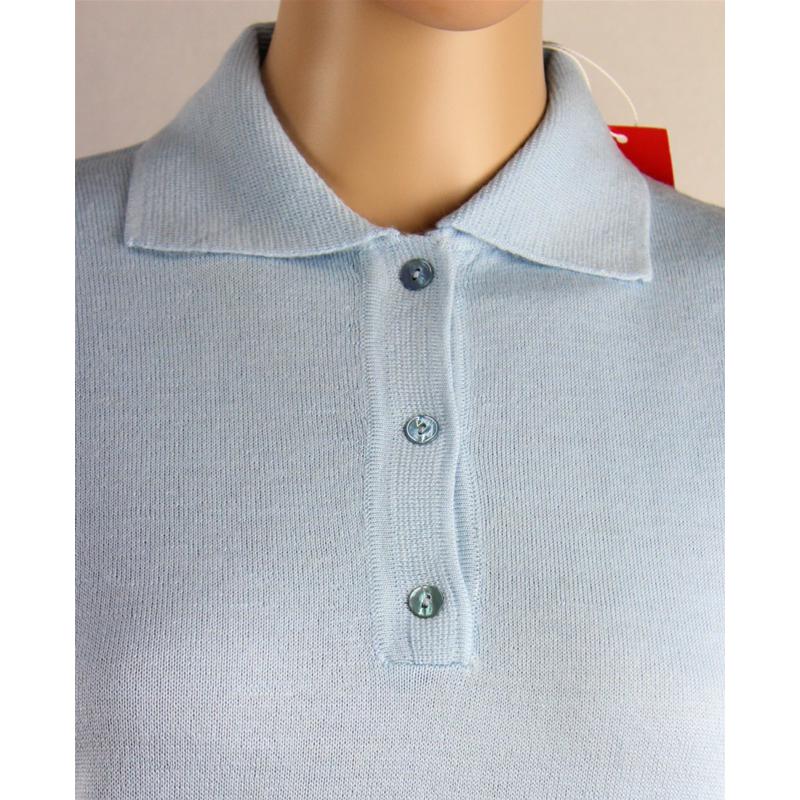 .MAGLIA POLO DONNA 3 BOTTONI.LANA MERINOS 80% MADE IN ITALY S-M-L-XL-XXL CIELO