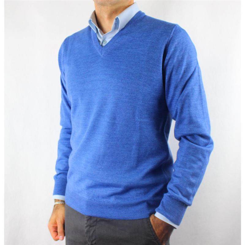 .GOLF UOMO SCOLLO V PULLOVER 80% LANA MERINOS MADE IN ITALY 5 COLORI