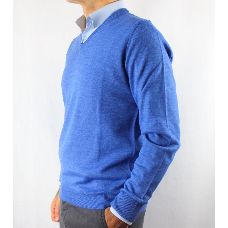 .GOLF UOMO SCOLLO V PULLOVER 80% LANA MERINOS MADE IN ITALY 5 COLORI