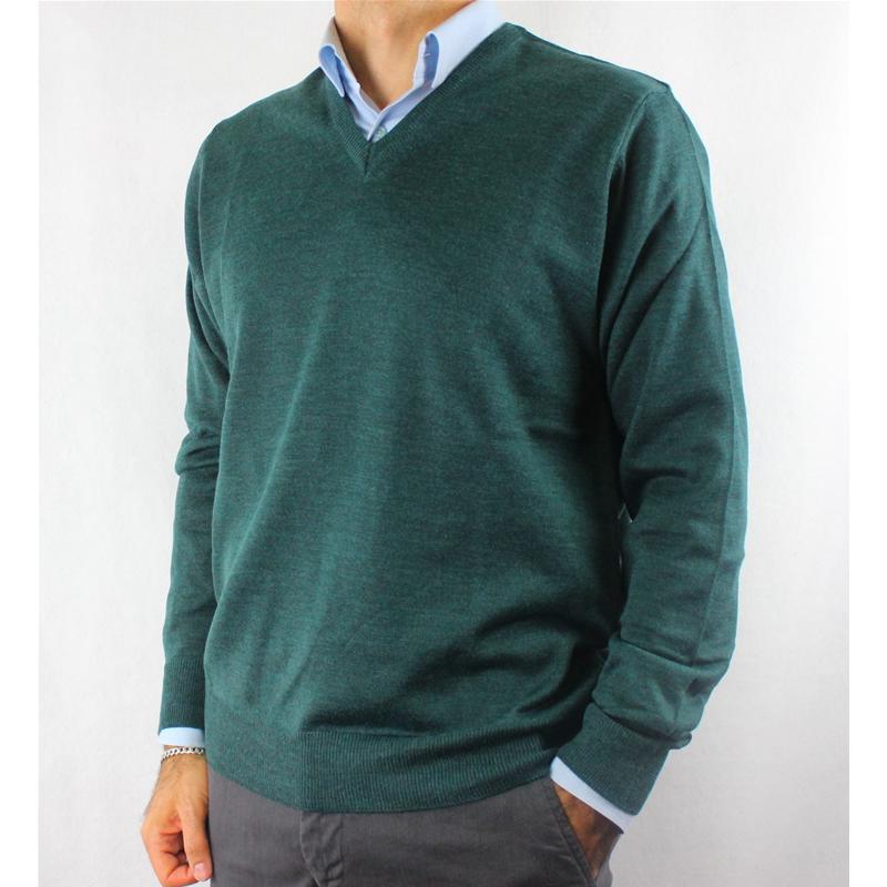 .GOLF UOMO SCOLLO V PULLOVER 80% LANA MERINOS MADE IN ITALY 5 COLORI