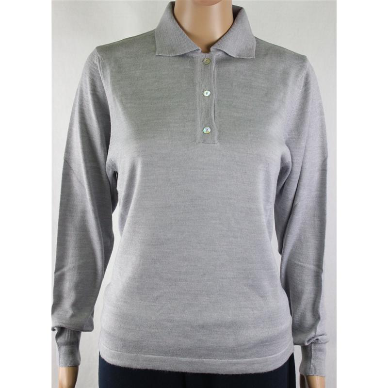 .MAGLIA POLO DONNA 3 BOTTONI.LANA MERINOS 80% MADE IN ITALY S-M-L-XL-XXL PERLA