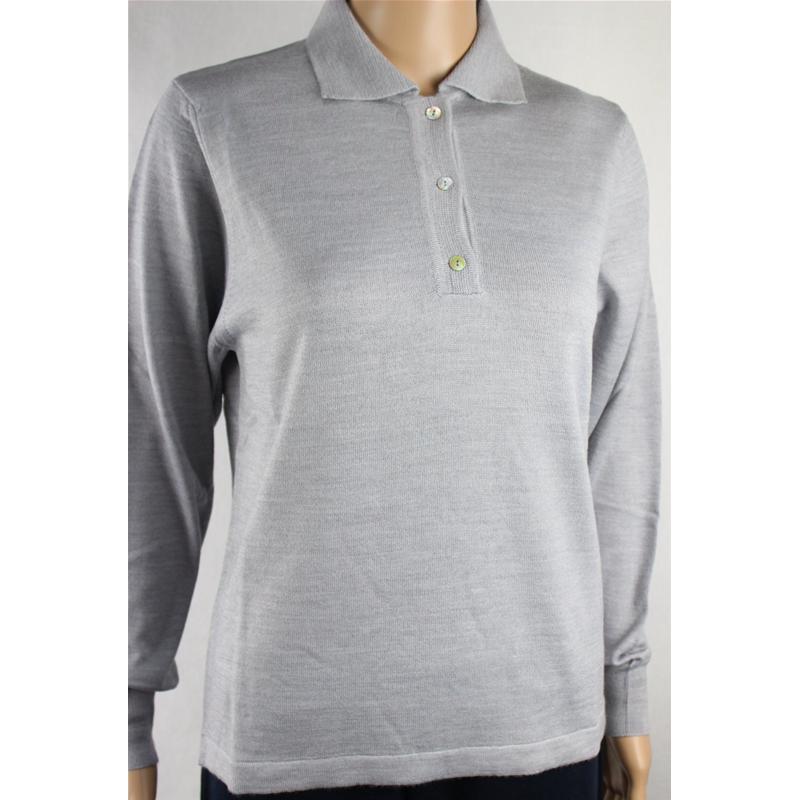 .MAGLIA POLO DONNA 3 BOTTONI.LANA MERINOS 80% MADE IN ITALY S-M-L-XL-XXL PERLA