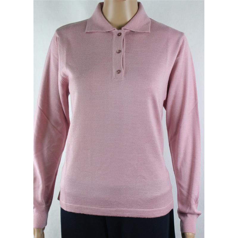 .MAGLIA POLO DONNA 3 BOTTONI.LANA MERINOS 80% MADE IN ITALY S-M-L-XL-XXL ROSA