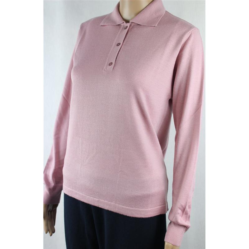.MAGLIA POLO DONNA 3 BOTTONI.LANA MERINOS 80% MADE IN ITALY S-M-L-XL-XXL ROSA