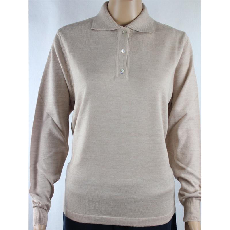 .MAGLIA POLO DONNA 3 BOTTONI.LANA MERINOS 80% MADE IN ITALY S-M-L-XL-XXL SABBIA