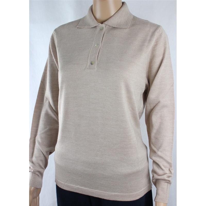 .MAGLIA POLO DONNA 3 BOTTONI.LANA MERINOS 80% MADE IN ITALY S-M-L-XL-XXL SABBIA