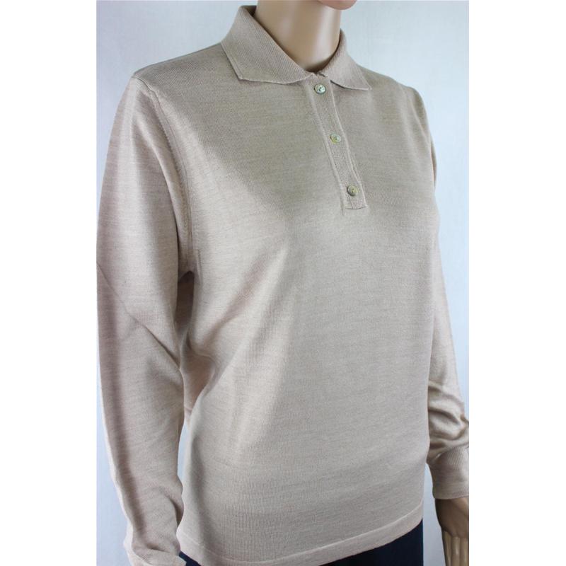 .MAGLIA POLO DONNA 3 BOTTONI.LANA MERINOS 80% MADE IN ITALY S-M-L-XL-XXL SABBIA