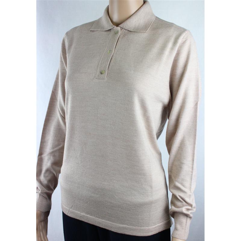 .MAGLIA POLO DONNA 3 BOTTONI.LANA MERINOS 80% MADE IN ITALY S-M-L-XL-XXL SABBIA