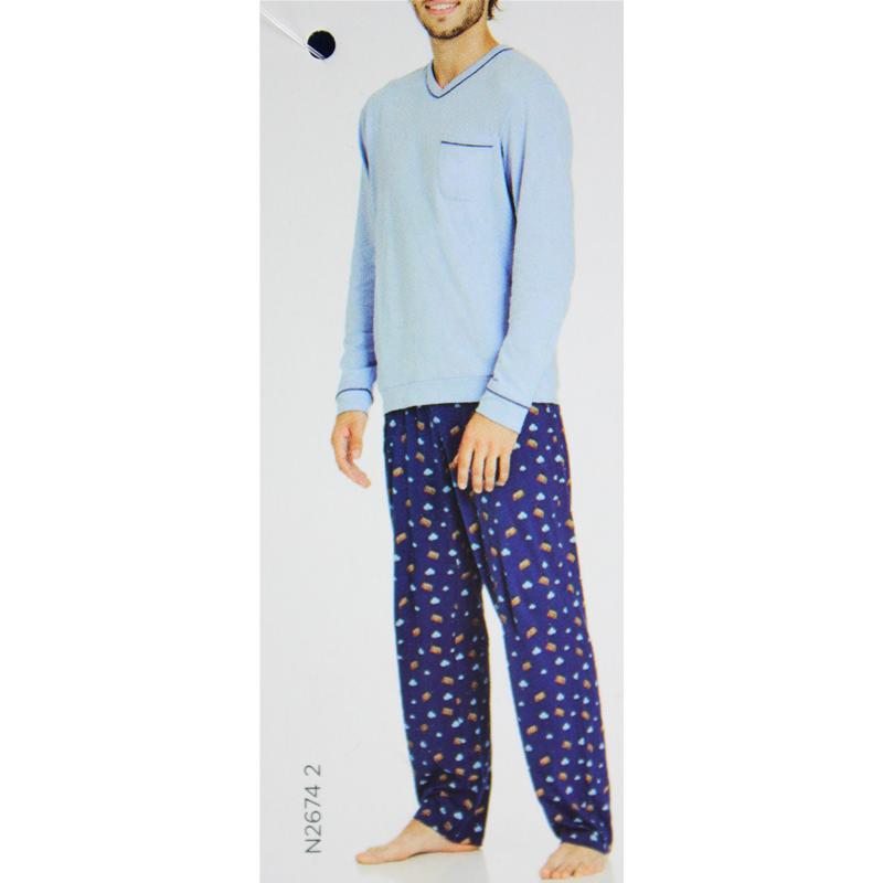 .PIGIAMA UOMO RAGNO 100% COTONE COLLO V PANT.FANTASIA ART.N26742
