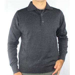 .MAGLIA UOMO POLO 3 BOTTONI.LANA MERINOS 80%.MADE IN ITALY M-3XL ANTRACITE