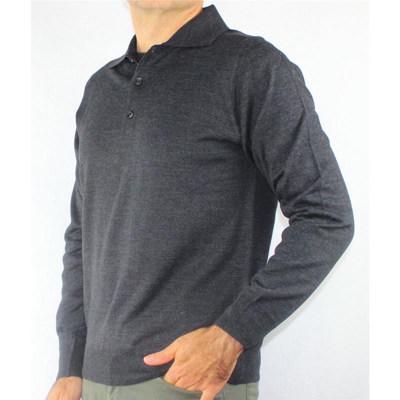 .MAGLIA UOMO POLO 3 BOTTONI.LANA MERINOS 80%.MADE IN ITALY M-3XL ANTRACITE
