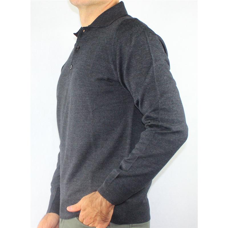 .MAGLIA UOMO POLO 3 BOTTONI.LANA MERINOS 80%.MADE IN ITALY M-3XL ANTRACITE