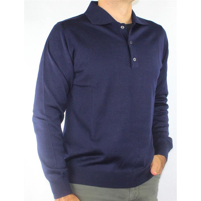 .MAGLIA UOMO POLO 3 BOTTONI.LANA MERINOS 80%.MADE IN ITALY M-3XL BLU