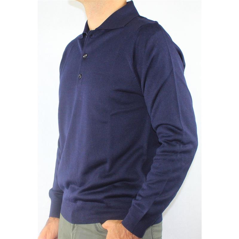 .MAGLIA UOMO POLO 3 BOTTONI.LANA MERINOS 80%.MADE IN ITALY M-3XL BLU