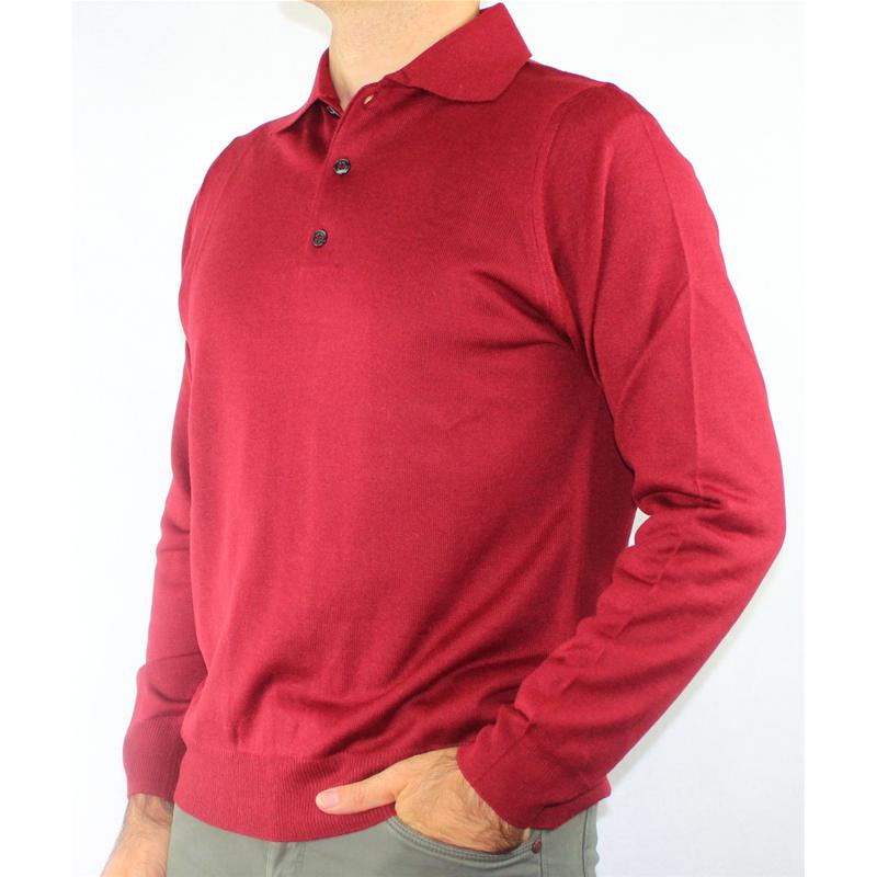 .MAGLIA UOMO POLO 3 BOTTONI.LANA MERINOS 80%.MADE IN ITALY M-3XL BORDÒ